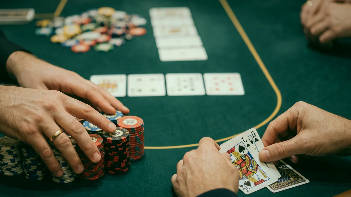 A table set for six, chips already out.